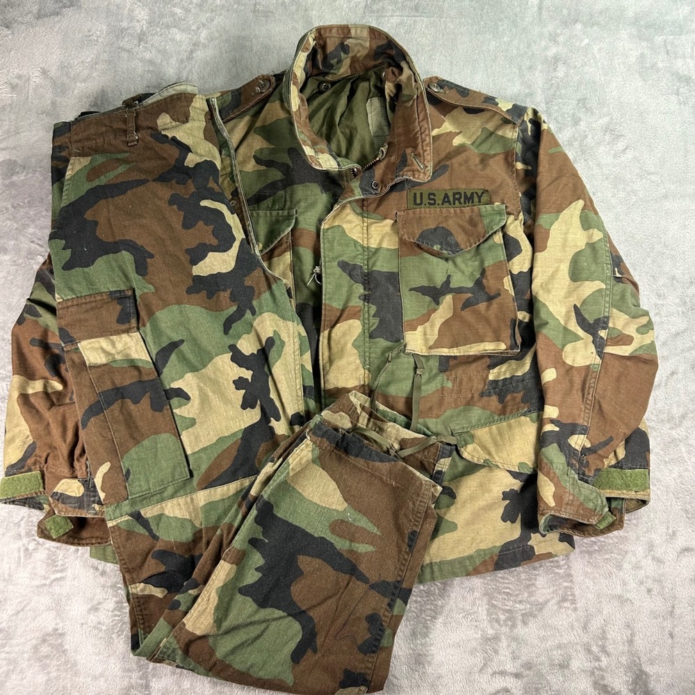 US Army M65 Field Jacket and Cargo Pants Set Woodland Camo Medium X-Short Long